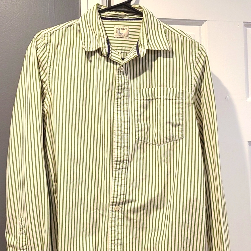 Casual button-up - green striped Old Navy Slim Fit